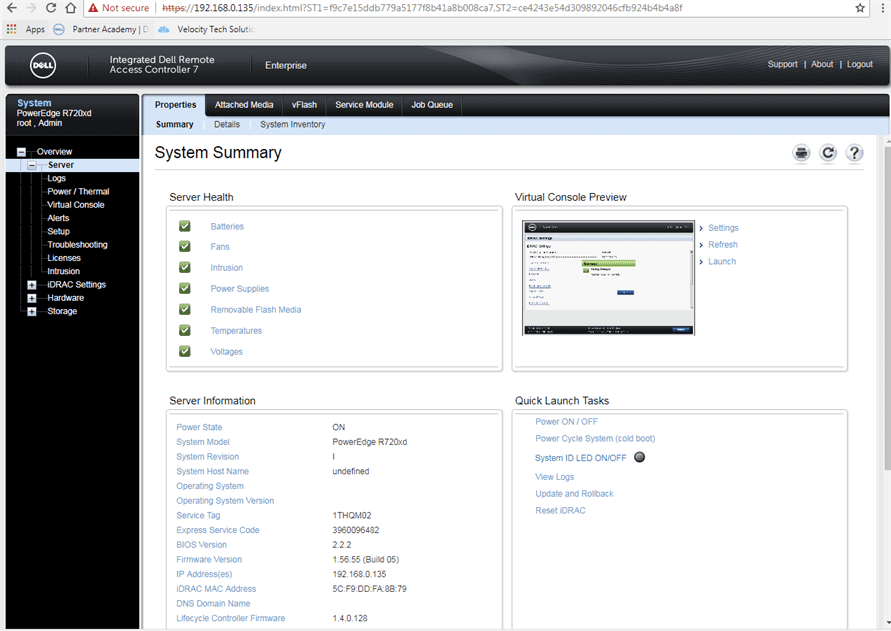 Computer screen with the system summary presented 